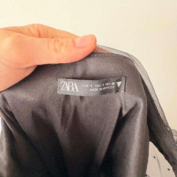 Zara Glitter Organza One Sleeve Mini Dress Black Size Small - Picture 10 of 10